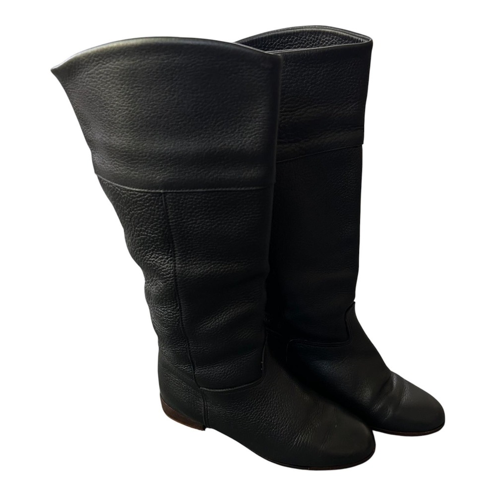 Women's‎ Leather Riding Boots 6.5M Black Tall Equestrian Classic Minimal